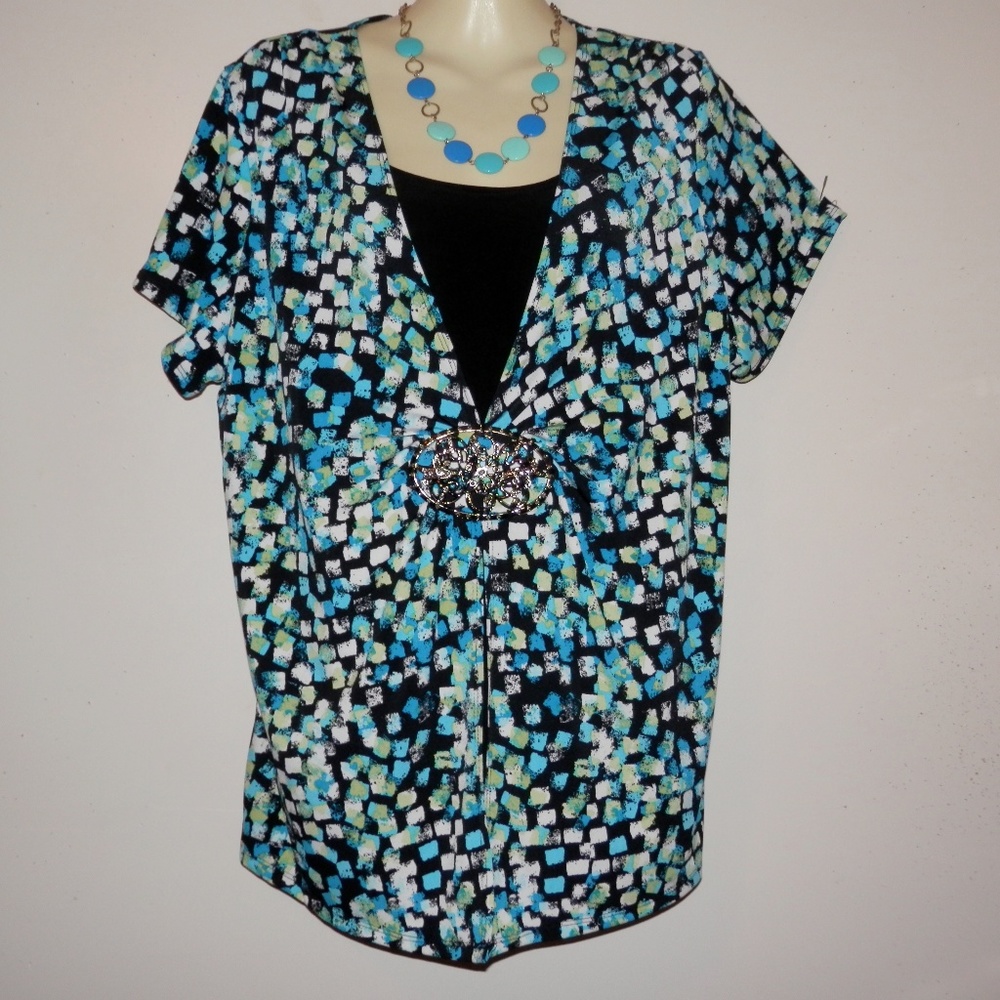 Notations 1X Layered Look Jeweled Stretch Top H250